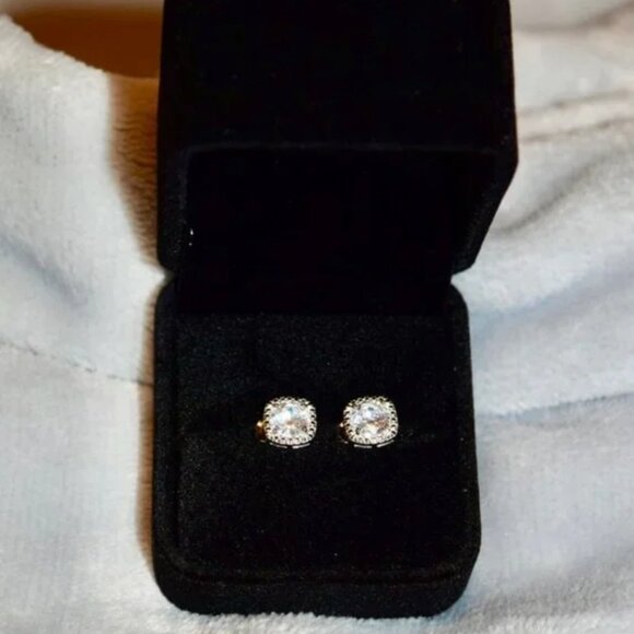 Leza Michele Cubic Zirconia Square Halo Stud Earrings NEW - Picture 3 of 5